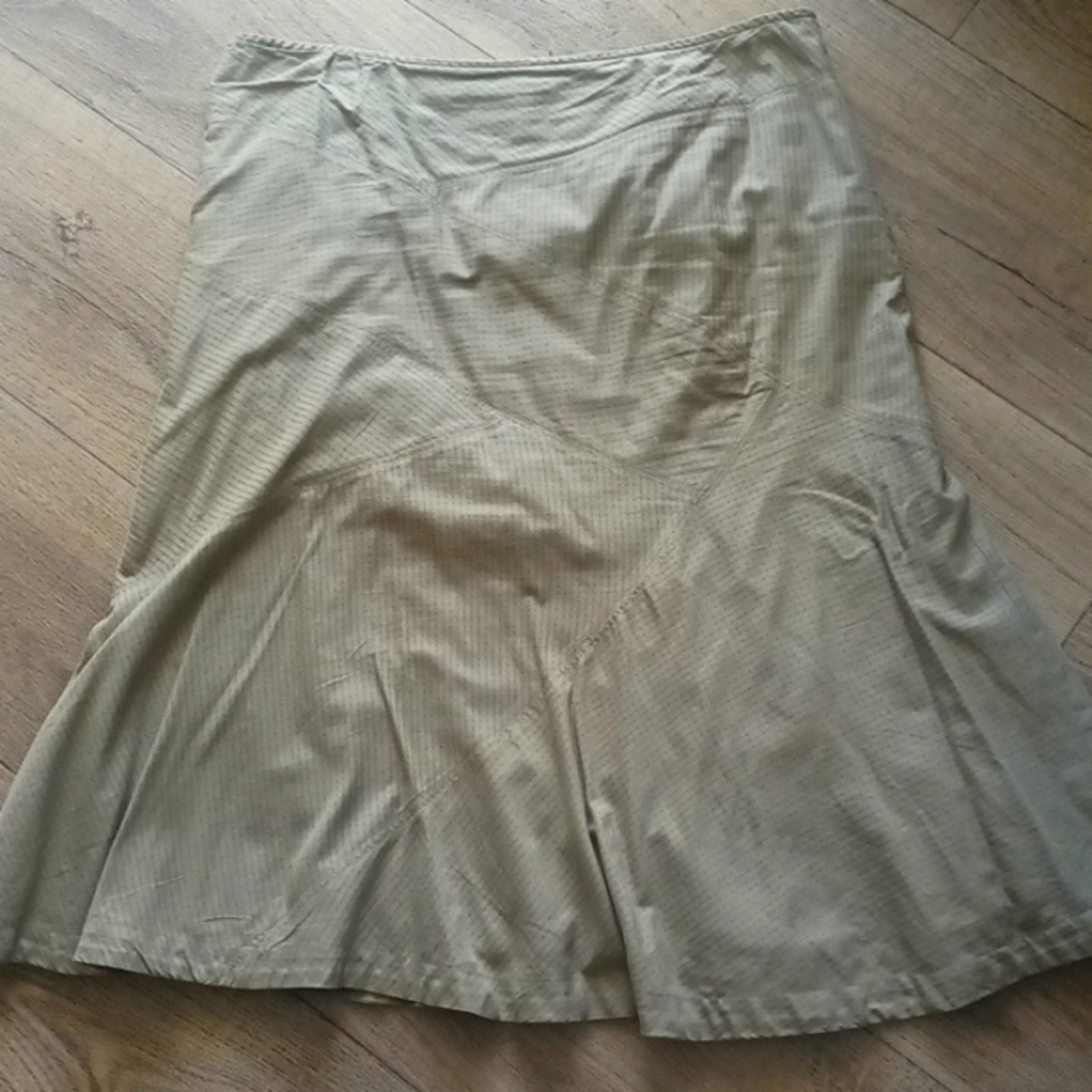 Cotton Lovely Lined Olive Green Midi Skirt